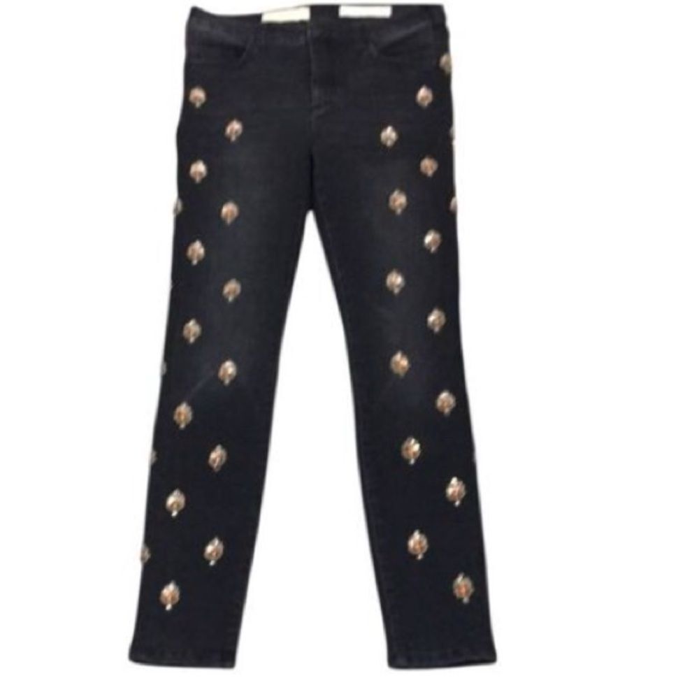 Anthropology Pilcro Script High Rise Embellished Skinny Jeans Black Boho Beaded - Picture 8 of 16